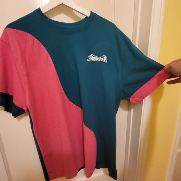 Vintage Le Tigre Collection T Shirt Mens XL Teal Pink Wave Short Sleeve Big Logo - Picture 3 of 10